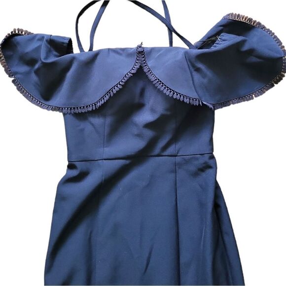 JARLO London Navy Cold Shoulder Mermaid‎ Maxi Dress Lace Accent Size 8, NWT - Picture 7 of 10
